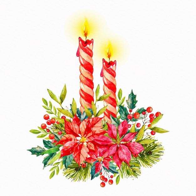 Watercolor background christmas candle