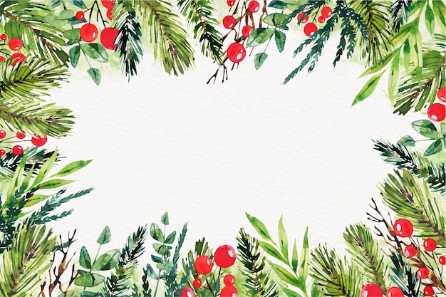 Watercolor background christmas tree branches