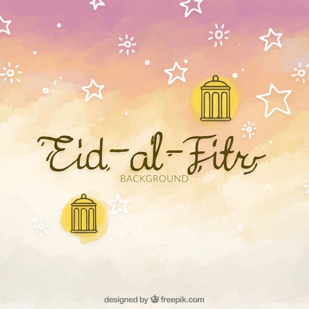 Watercolor background of eid al fitr with stars