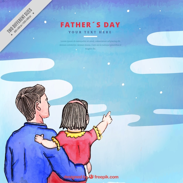 Free Vector watercolor background of father with his daughter looking at the sky