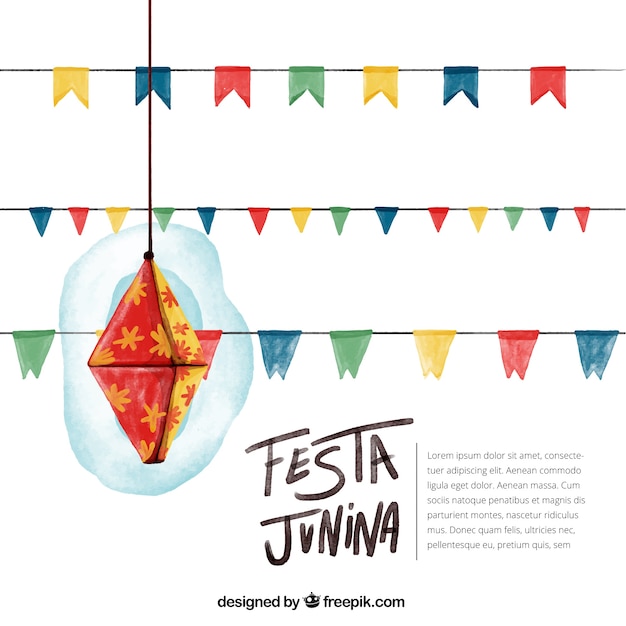 Watercolor background of festa junina with decoration