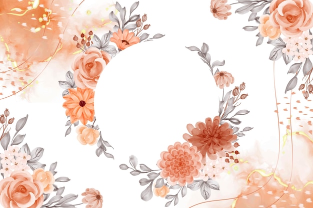 Watercolor background flower orange autumn theme with white space