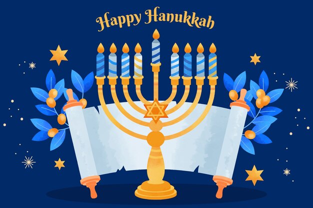 Watercolor background for hanukkah celebration with menorah