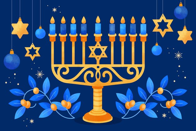 Watercolor background for hanukkah celebration with menorah