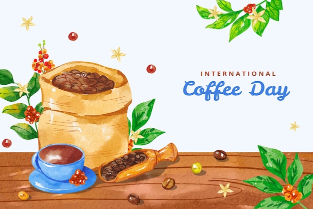 Free vector watercolor background for international coffee day celebration