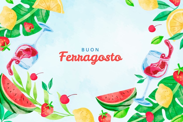 Watercolor background for italian ferragosto summer celebration