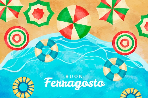 Free vector watercolor background for italian ferragosto summer celebration