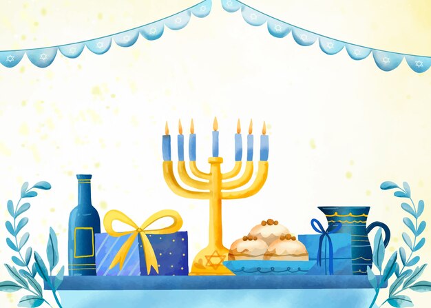 ユダヤ人のハヌカのお祝いの水彩画の背景