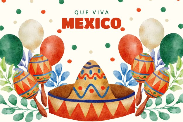 メキシコ独立のお祝いの水彩画の背景