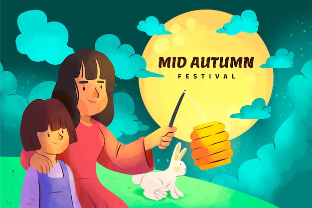 Watercolor background for mid-autumn festival celebration