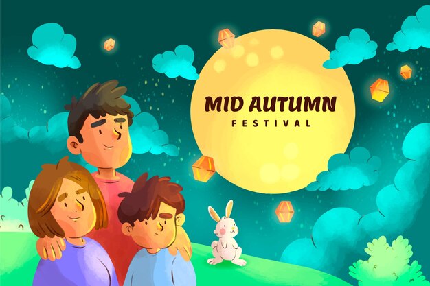 watercolor background for mid-autumn festival celebration