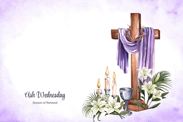 Watercolor background for religious ash wednesday celebration