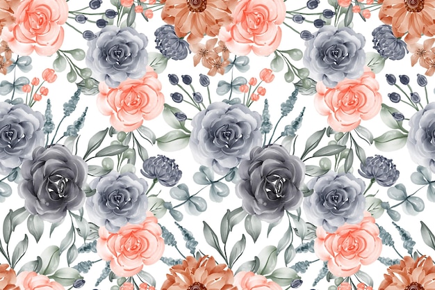 Free vector watercolor background seamless pattern flower navy and peach