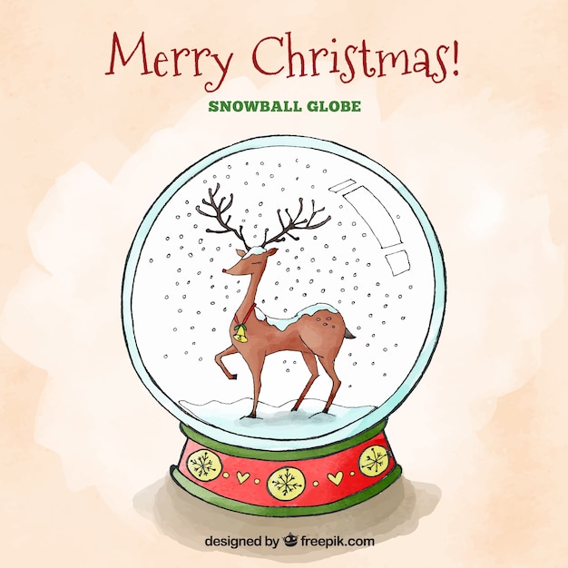 Free vector watercolor background of snowball with reindeer