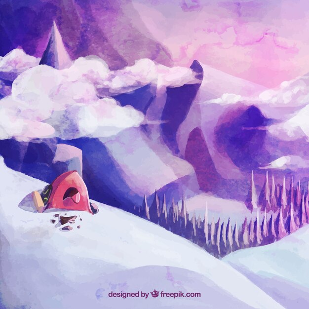 雪山の水彩画の背景