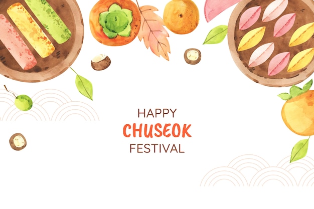 Free vector watercolor background for south korean chuseok festival celebration