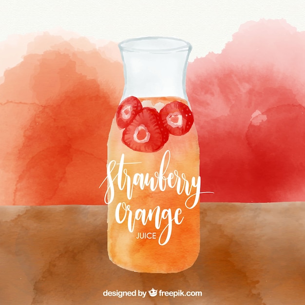 Watercolor background of strawberry and orange juice