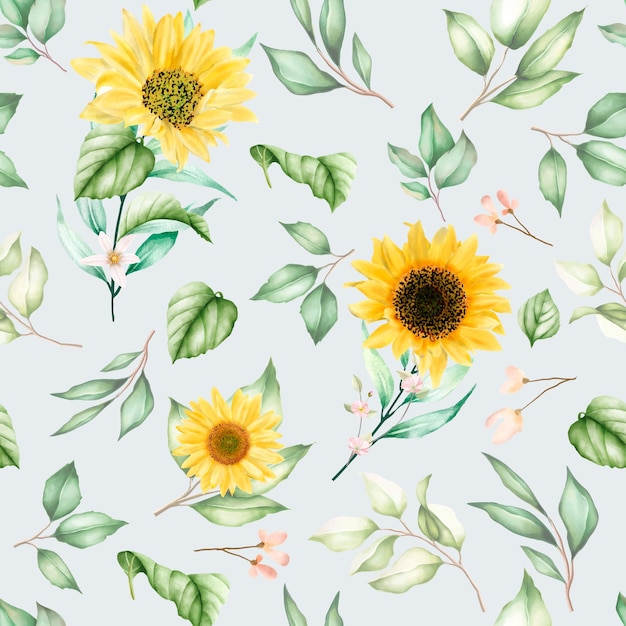 watercolor background sun flower seamless pattern design