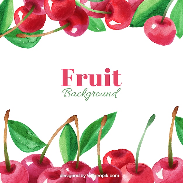 Watercolor background of tasty cherries