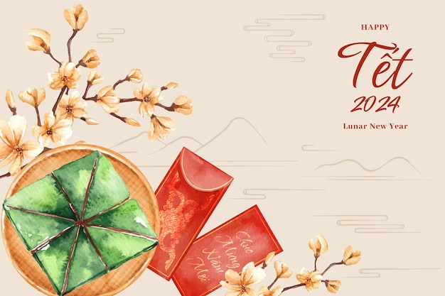 Free vector watercolor background for tet new year celebration