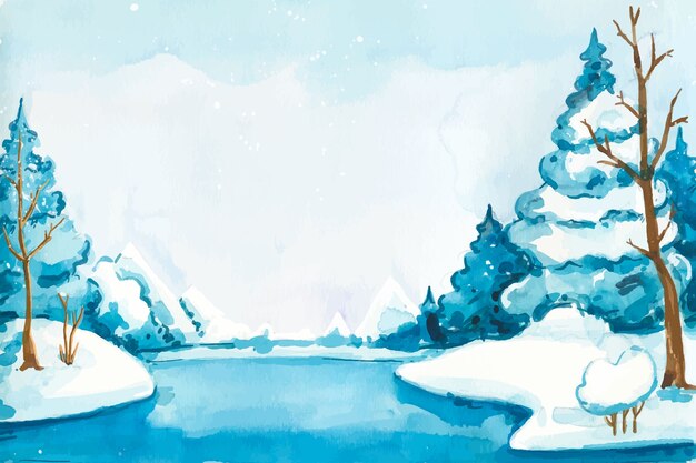 Watercolor background for winter season with nature landscape