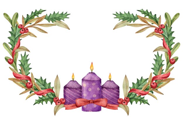 Watercolor background with advent candles frame