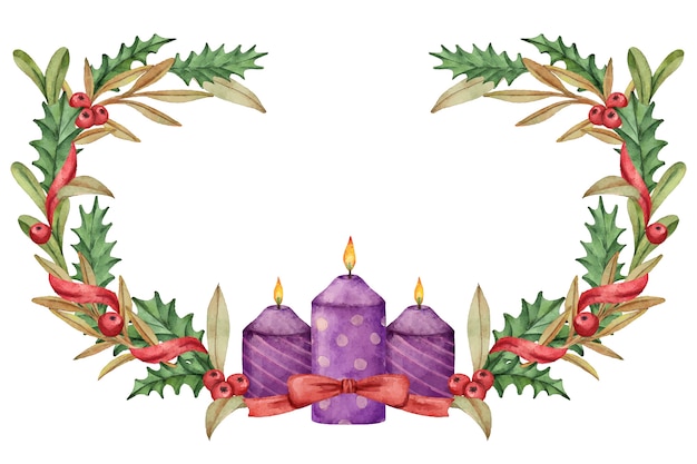 Watercolor background with advent candles frame