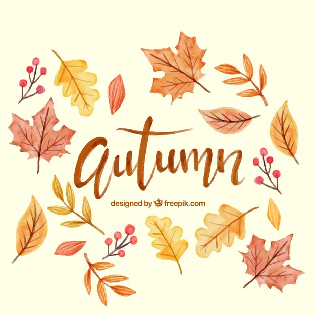 Watercolor background with autumn leaves