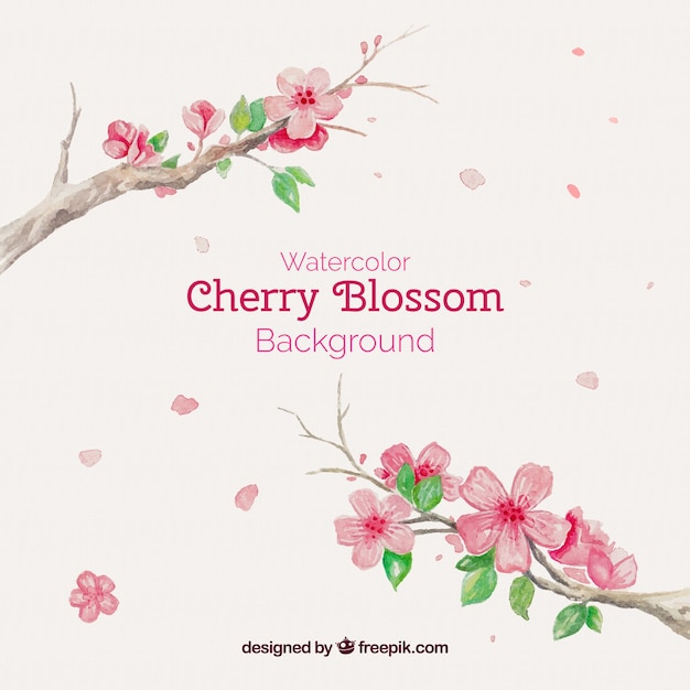 Watercolor background with beautiful blooming branches