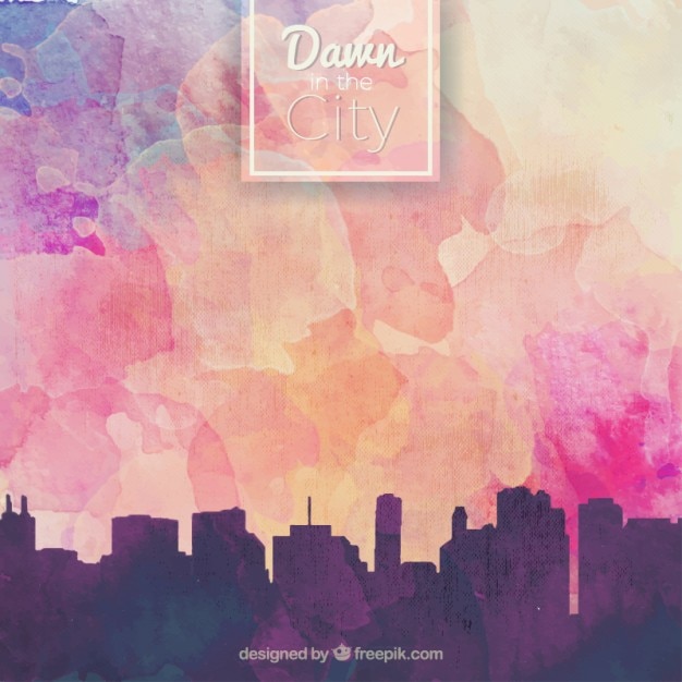 Free Vector watercolor background with city silhouette