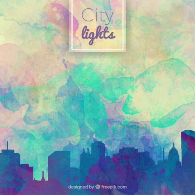 Free vector watercolor background with cityscape