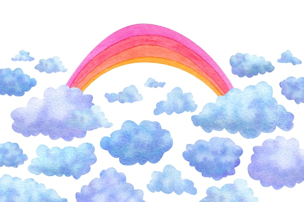 Акварельный фон с облаками и радугой