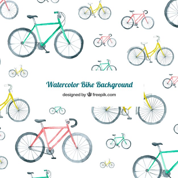 Watercolor background with colorful bikes