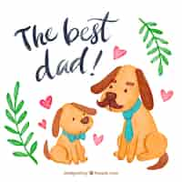 Free vector watercolor background with cute dogs for father's day