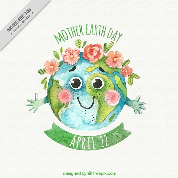 Watercolor background with decorative flowers for mother earth day