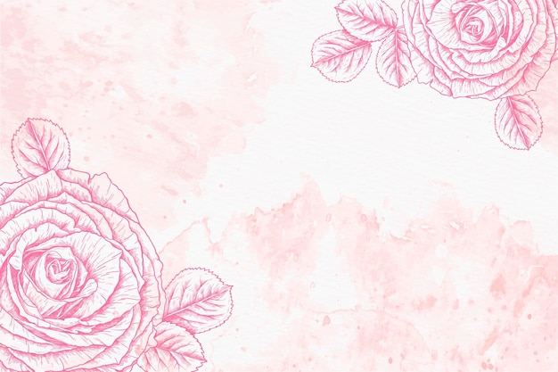 Watercolor background with drawn flowers