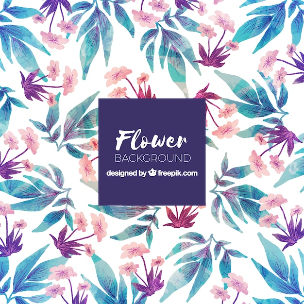 Watercolor background with exotic flowers