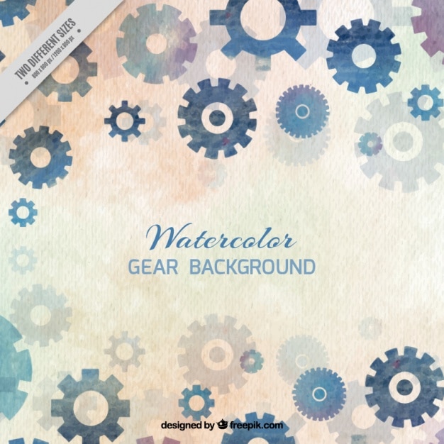 Free vector watercolor background with gears in blue tones