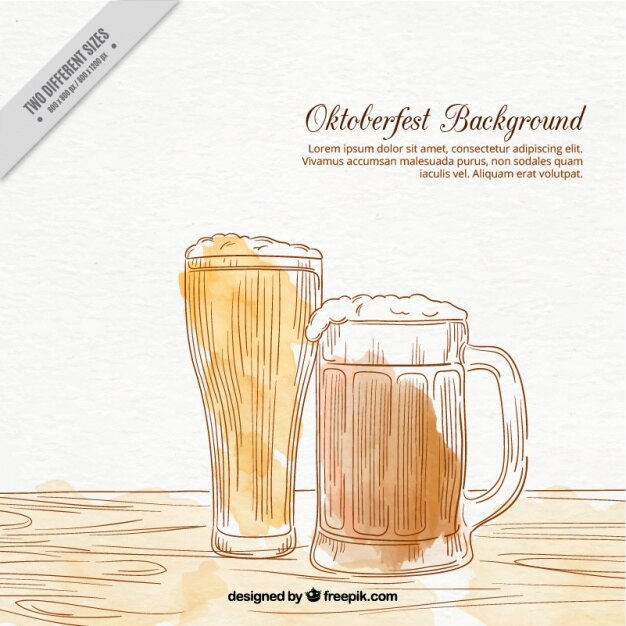 無料Vector 手描きのビールと水彩画の背景