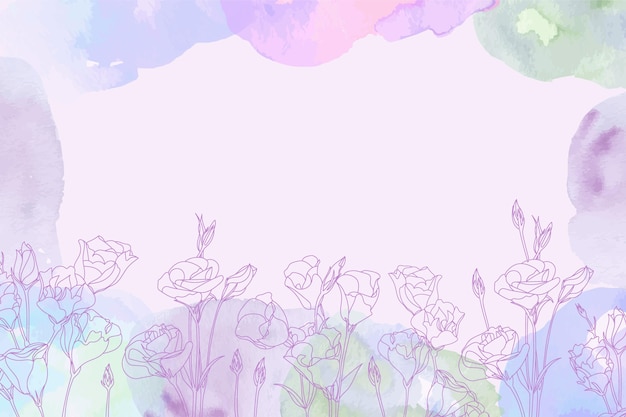 Watercolor background with hand drawn floral elements