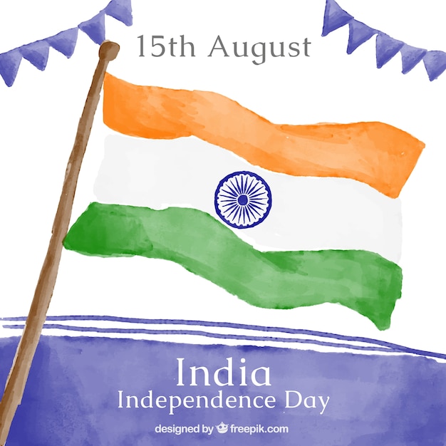 Free Vector watercolor background with an indian flag 