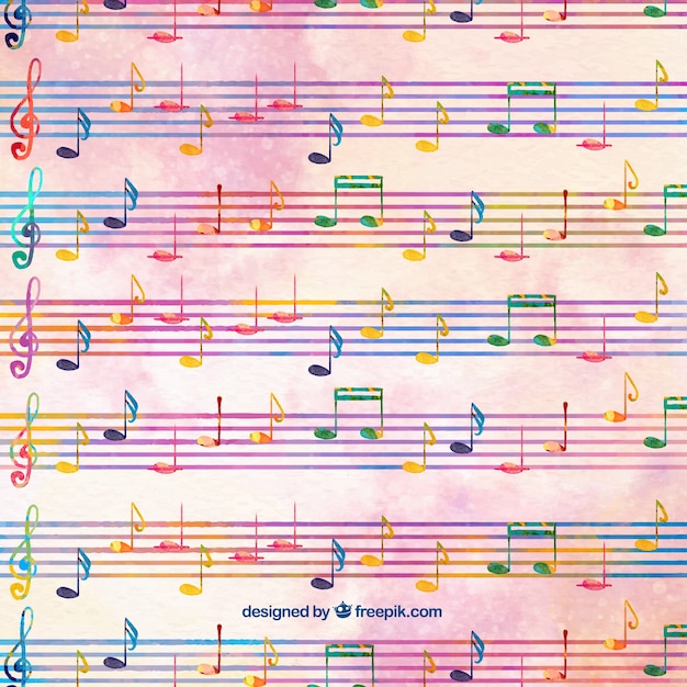 Watercolor background with pentagrams and musical notes