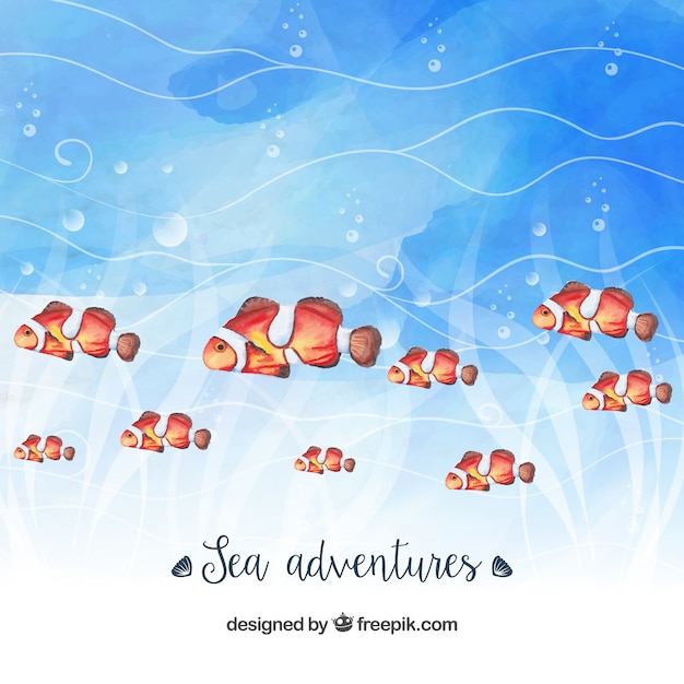 無料ベクター かわいい魚の水彩画の背景