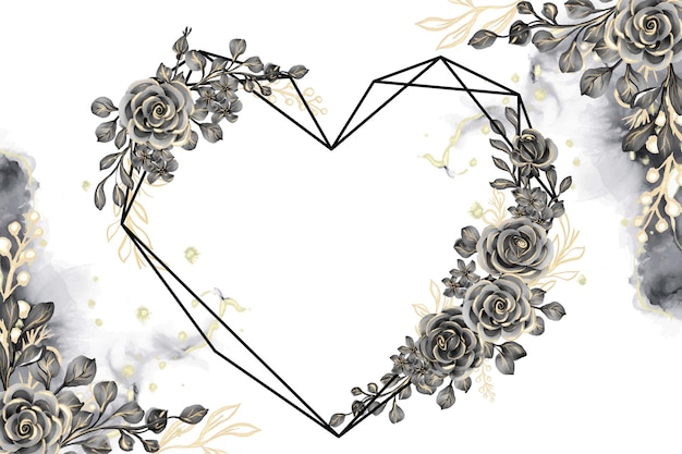 Акварельный фон с черным розовым золотом и листьями любви геометрической формы