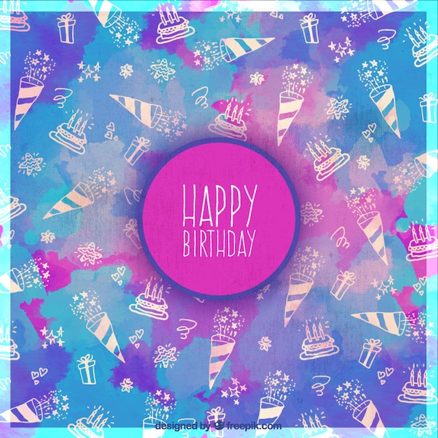 Free vector watercolor background with sketches of birthday elements