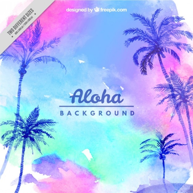 Free vector watercolor background with sky and palm trees