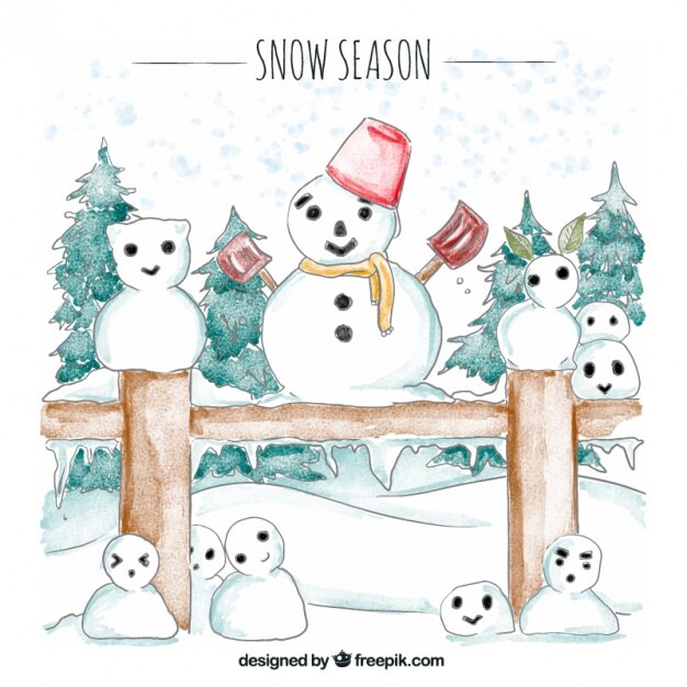 Free vector watercolor background with snowmen