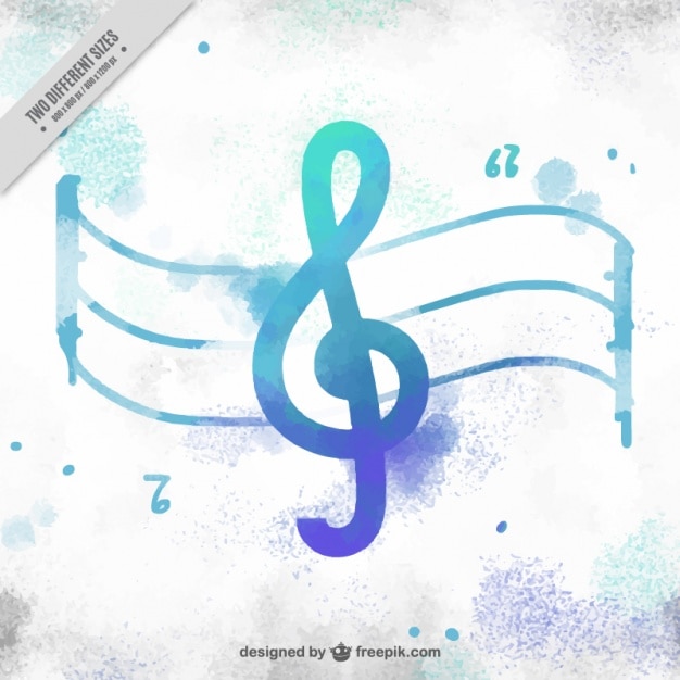 Watercolor background with treble clef and stave