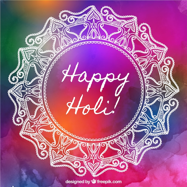 Free vector watercolor background with white mandala for holi festival