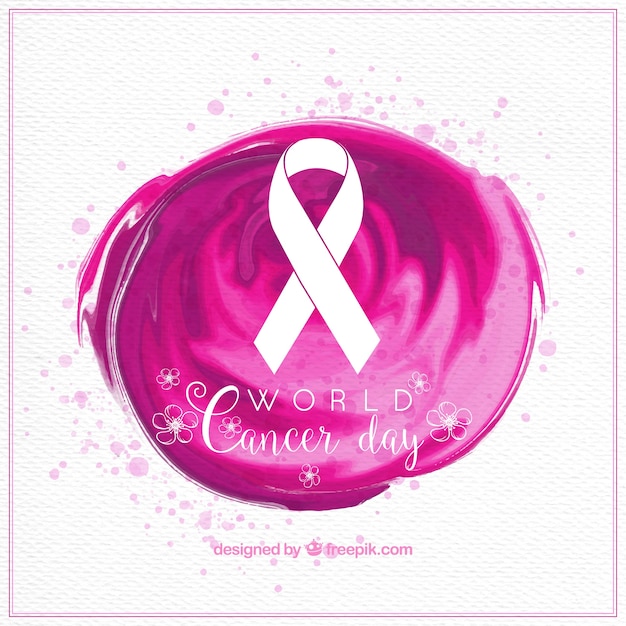 Watercolor background with world cancer day ribbon